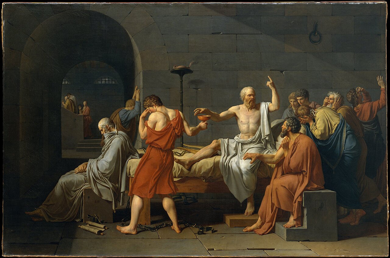 The Death of Socrates by Jacques-Louis David, depicting Socrates about to drink hemlock